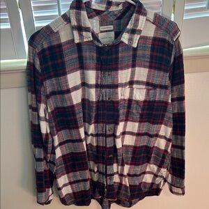 Red and  Navy Plaid Button-Up Shirt